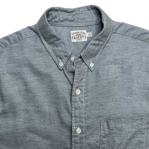 Faherty Men’s Short Sleeve Cotton Tencel Button Down in Gray Size S - Picture 3 of 11